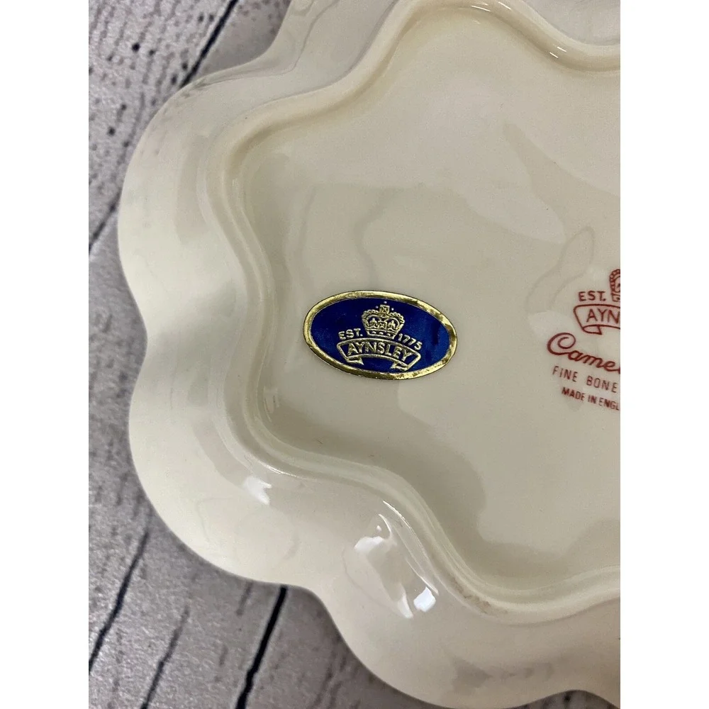 Vintage‎ Aynsley Camellia Bone China Oval Scalloped Trinket Dish Gold Trimmed 7